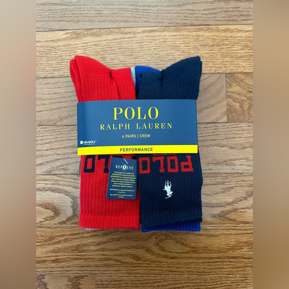 Polo Ralph Lauren Mens Crew Socks 6-pack Multicolor Size 6-12.5